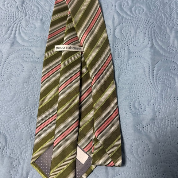Paco Rabanne Other - Paco Rabanne Olive Green & Pink Striped Silk Tie A38